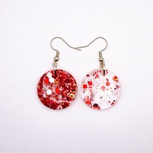 Red and White Glitter .5” Resin Earrings with silver Hardware
